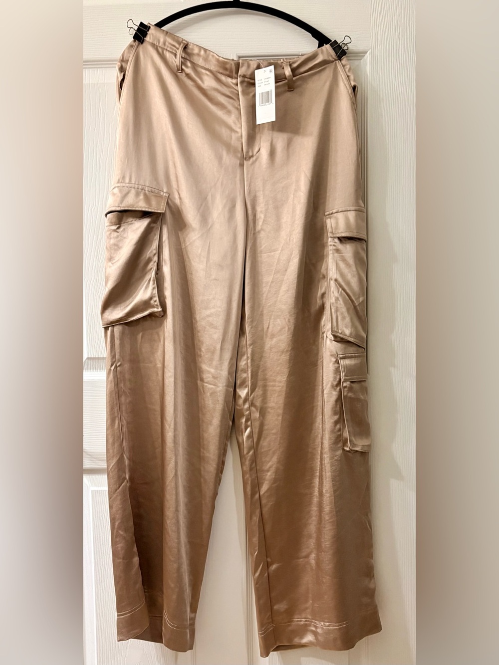 HYFVE Satin Cargo Wide-Leg Dress Pants in Taupe Beige size M NWT